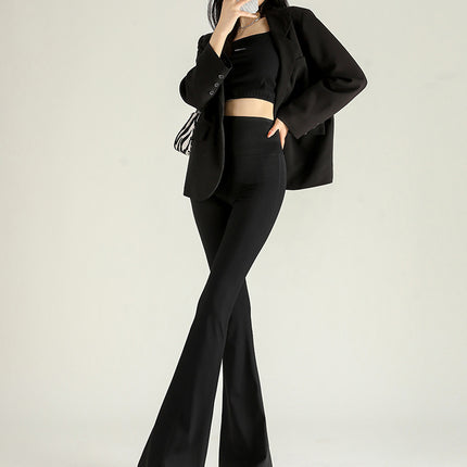 Long Shark Pants Women's High Waist Pants Autumn and Winter fleece-lined Slim-fit Mop Pants Dose-fit Trousers Loose Fashion Flared Pants