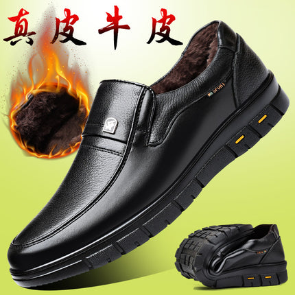 Dad Leather Shoes Large Size Middle-aged and Elderly Business Casual Shoes Genuine Leather Men's Leather Shoes Non-slip Fleece-lined Cotton Shoes Middle-aged Men's Shoes