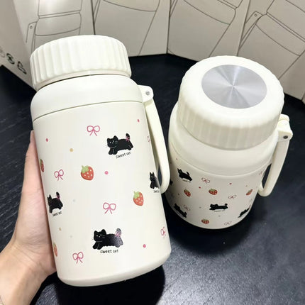 Cartoon cute high-value large-capacity new thermos stainless steel outdoor sports portable rope coffee cup