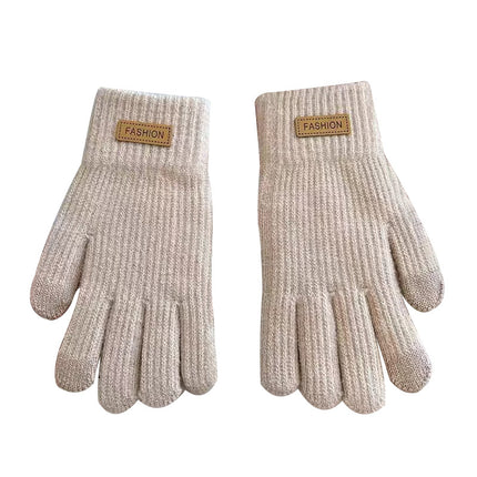 Winter Gloves for Women, Fleece-Lined and Thickened, Five-Finger Student Cute Knitted Cold-Proof Cycling Touchscreen Warm Cycling Gloves
