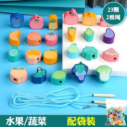 Wooden Beads for Children 1~4 Years Old Baby Enlightenment Wearable Rope Large Particles Early Education Toys Training Mentation