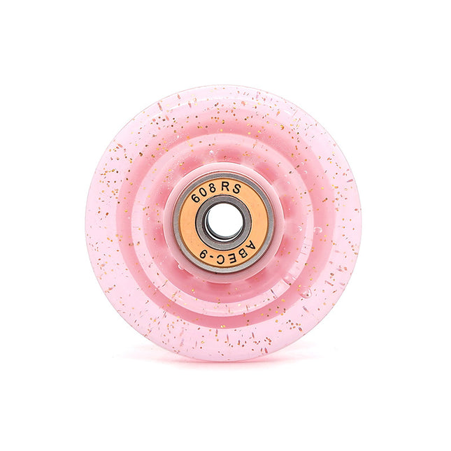 Cross-Border double-row skates transparent color non-luminous wheel four-wheel roller skates sequins pink wheel skateboard Universal