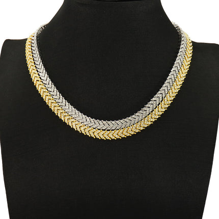 Cross-border New Products Full Diamond Ins Wind Fish Tail Fish Bone Tennis Chain European and American Light Luxury Trendy Men's and Women's Neckchain Clavicle Chain