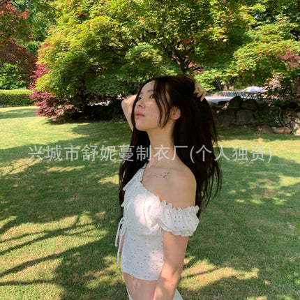 Swimsuit for Vacation at the Seaside, Bikini with Ear-Hem Design, Unique Lace-Up Floral Slimming Swimsuit