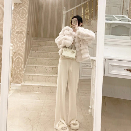 White knitted wide-leg pants women's autumn and winter casual slimming straight draping loose lazy wind mop long pants