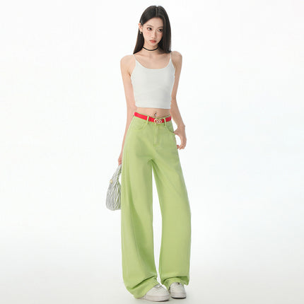 Green and Pink Dopamine Jeans for Women 2025 New High-Waisted Slimming Loose Wide-Leg Versatile Floor-Length Casual Pants