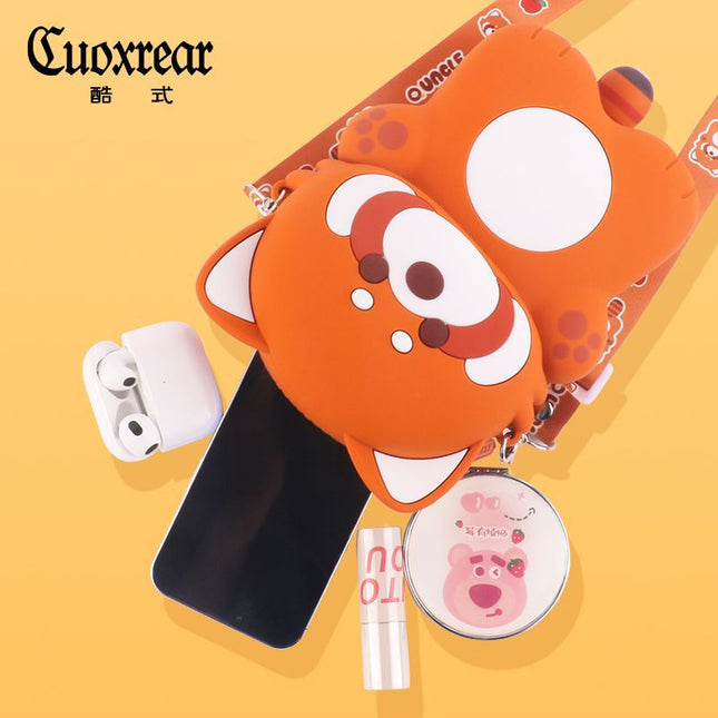 Three-dimensional Cartoon Red Panda Silicone Mobile Phone Bag All-match Girl's Decompression Bag Large Capacity Crossbody Bag Summer New