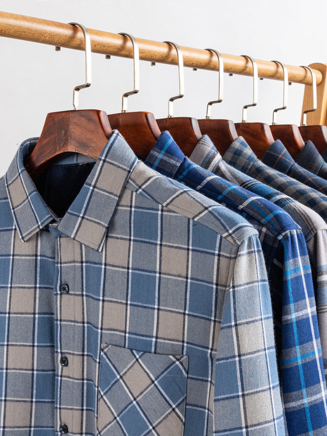 Winter Warm Shirt Pure Cotton Brushed Plaid Fleece-Lined Thickeneded Middle-Aged and Elderly Men's Cardigan Dad's Cotton Shirt