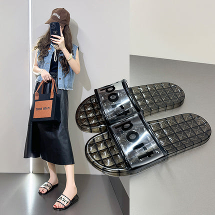 2025 summer new home indoor bathroom bath non-slip transparent deodorant flat bottom soft bottom crystal slippers dormitory
