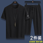 Pure black t + black pants suit / M