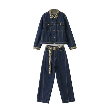 Denim Machete Pants Set Women's 2025 Spring New Style Coat Elegant Fashionable Casual Loose Two-piece Set Autumn