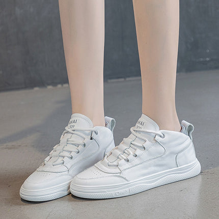 Genuine Leather White Sneakers for Women 2025 Spring and Autumn New Style Versatile Casual Shoes High-Top Soft Sole Comfortable Sneakers