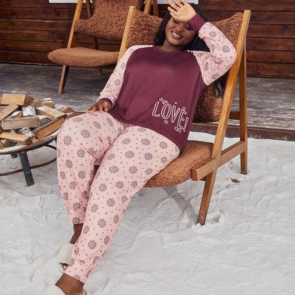Cross-border plus size Women's Pajamas suit Long Sleeve Long Comfortable Simple and Generous Printed Autumn and Winter Home Clothes