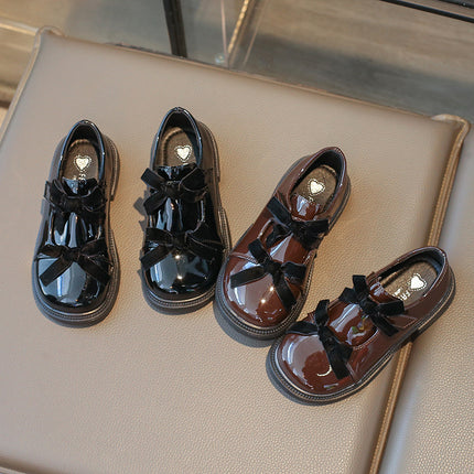 Korean Style Mirror Girl's Leather Shoes Double Bow Princess Shoes Spring 2025 New Single-layer Shoes Girl's Loafers All-match