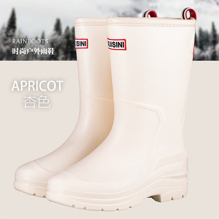 Women's High-Top Rain Boots for Beach Camping, Waterproof, Non-Slip, Korean Style, Sweet Thick-Soled Fashion Water Shoes with Drawstring Closure