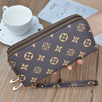 New Wallet Women's Long Double Zipper Clutch Bag Fashion Printed Large Capacity Double Layer Wallet Change Mobile Phone Bag