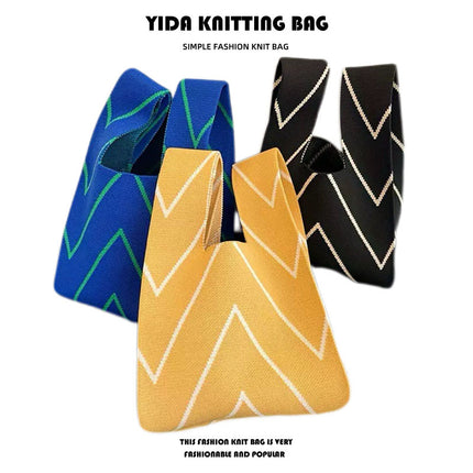 Wavy Arrow Portable Knitted Bag Trendy Twill Knitted Bag Vacation Bag Work Bag Casual Bag Contrast Color
