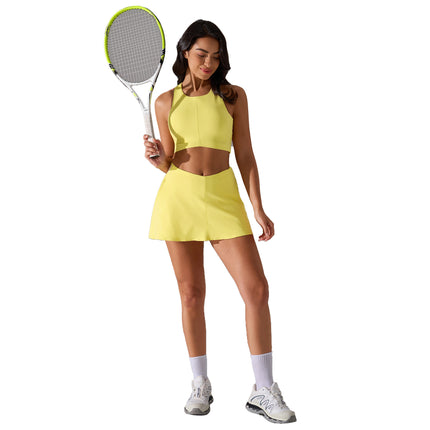 Fashion Contrast Color Yoga Clothing suit Shock-proof Push-up Sports Underwear Naked-feeling Band Lined Sports Skirt suit Women