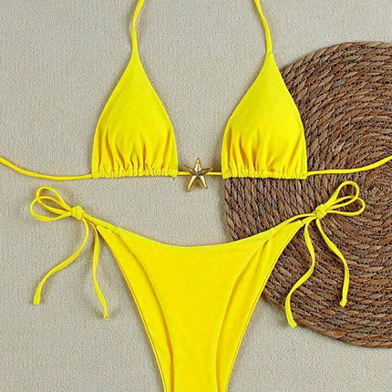 A12 Cross-Border New Swimsuit Women's Pure Desire Bikini European and American Three-Point Bikini Pure Color Swimsuit Amazon Fast Sale