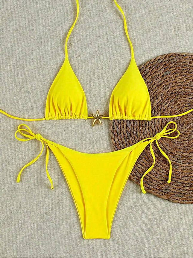 A12 Cross-Border New Swimsuit Women's Pure Desire Bikini European and American Three-Point Bikini Pure Color Swimsuit Amazon Fast Sale