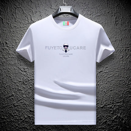 Ouzhanzhou Trendy Men's New Hot Drilling T-shirt Fashionable Slim-fit Large Size Light Luxury Men's Short-sleeved Summer Ice Silk Quick-drying