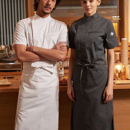 Tesmei Chef Work Clothes Men's Long-Sleeved Chef Hotel Western Restaurant Baking Kitchen Suit Short-Sleeved Professional