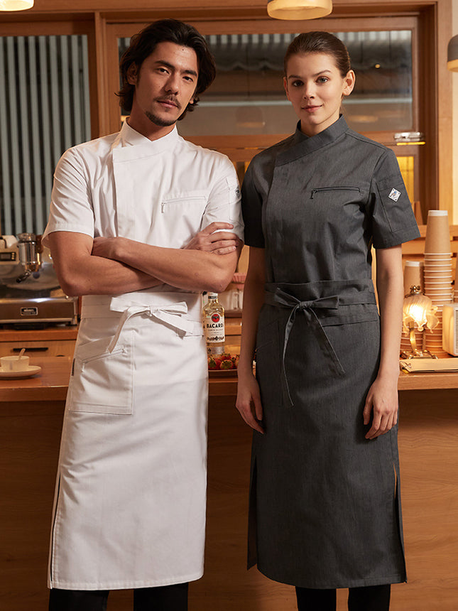 Tesmei Chef Work Clothes Men's Long-Sleeved Chef Hotel Western Restaurant Baking Kitchen Suit Short-Sleeved Professional