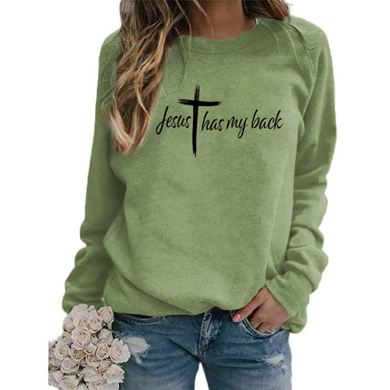 My back Letter Printed Crewneck Jacket Women's Jacket European Size Autumn and Winter Foreign Trade Cross-border Amazon