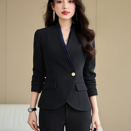 Cross-Border Collarless Suit Set for Women, New Style Professional Attire, Elegant Goddess Style Ol Formal Wear, Jewelry Store Front Desk Work Uniform