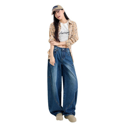 Vintage Trendy Brand Scimitar Wide Leg Jeans Women's Autumn and Winter 2024 New Straight Loose High Waist Slimming Mop Pants