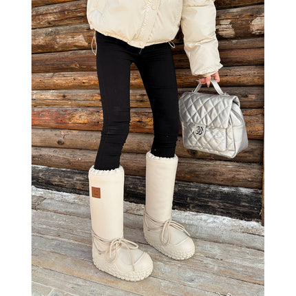 Chubby Space Snow Boots for Women 2025 Winter Plush Thickened Waterproof Thick-Soled Smiley Face Long Tube Cotton Shoes Short Boots