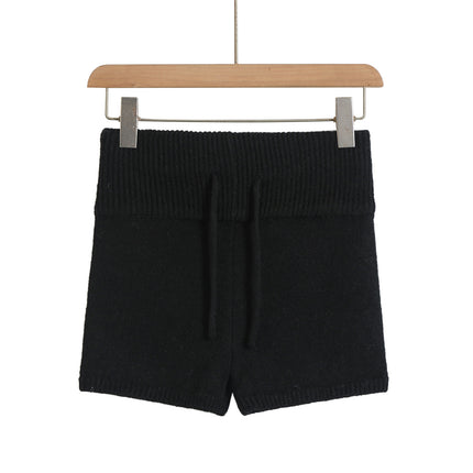 Wholesale hot girls sexy low waist slim hip knitted shorts women's elastic tight drawstring solid color knitted hot pants tide