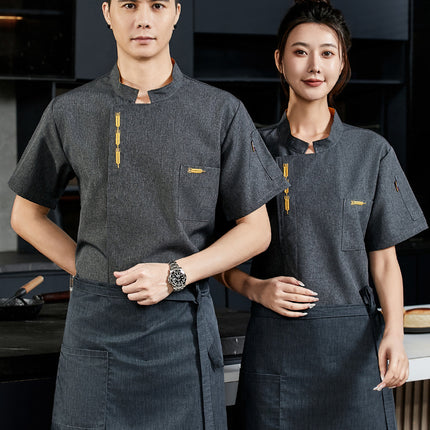 Chef overalls short sleeve summer restaurant canteen kitchen baking cake shop chef clothing manufacturers wholesale