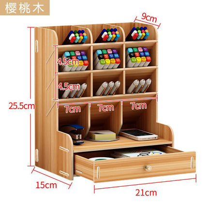 Wooden Pen Holder Storage Box Large Capacity Nordic Creative Fashion Multi-Compartment Pen Holder Office Desktop Storage Shelf