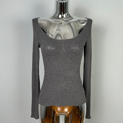 South Korea Dongdaemun new hand a recommend ~ sexy big U-neck stretch figure long sleeve bottoming shirt
