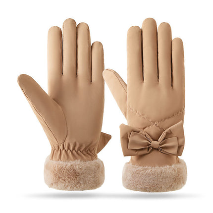 Winter Cycling Warm Gloves fleece-lined Thickened Cold-proof Electric Car Bow Cotton Gloves Women's Waterproof Windproof A98