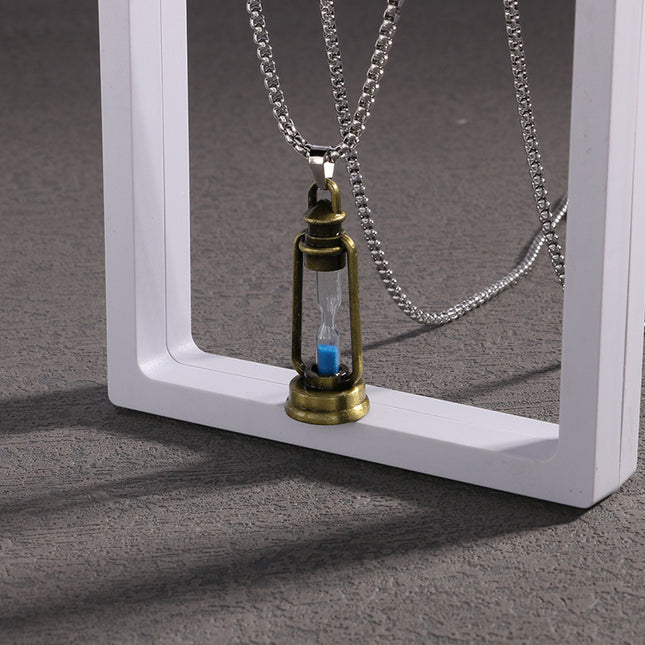 Retro Kerosene Lamp Hourglass Necklace Personalized Hip Hop Men's Pendant All-match sweater chain hip-hop jewelry wholesale accessories