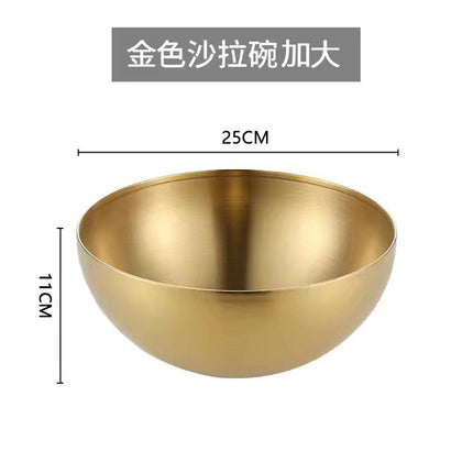 Stainless Steel Salad Bowl Korean Single-Layer Large Noodle Soup Cold Noodles Barbecue Instant Noodle Bowl Snail Noodles Mixed Rice Cooking Brushed