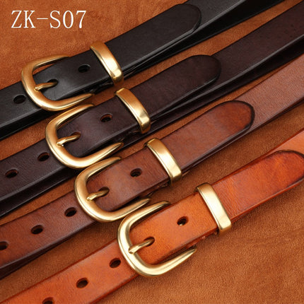 Handmade Vintage Copper Buckle Jeans Versatile Belt for Women Hong Kong Style Top Layer Cowhide Pin Buckle Genuine Leather Belt Vegetable Tanned