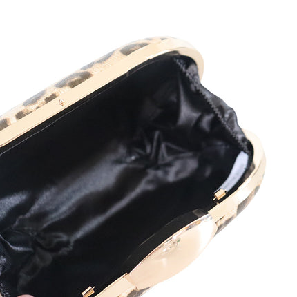 Cross-Border New Pure Handmade Classic Leopard Print Evening Bag Pu Banquet Evening Party Evening Bag Egg-Shaped Women's Bag Wholesale