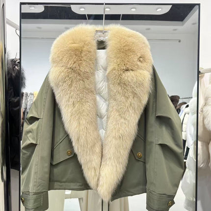 Detachable Real Fox Fur Collar Thickened down Lining Sweet Cool Parka down Jacket Women's Workwear Casual Fur Coat