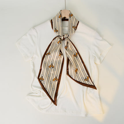 2025 European and American-style Beveled Silk Scarf Cross-border Silk Cashew Dot Long High-end Ribbon Scarf Women's Belt