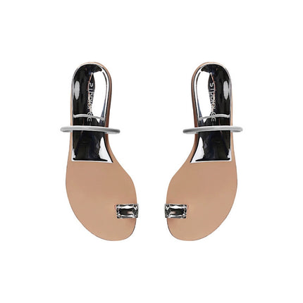 2025 New Summer Style Pigeon Egg Inner Heightening Flip-Toe Flats Beach Sandals with Rhinestones for Women to Wear Fashionably