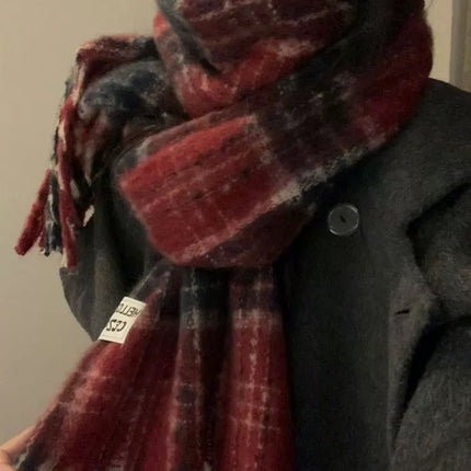 New Maillard Cashmere Plaid Scarf Women's Autumn and Winter Thickened Warm Shawl Dual-purpose Solid Color Student Scarf