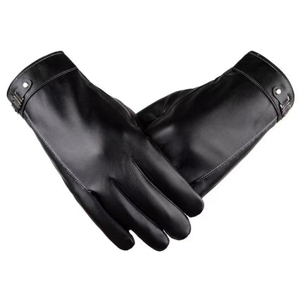 Cross-Border New Pu Gloves Men's Autumn and Winter Pu Touch Screen Warm Cycling Business Casual Korean Style Washed Leather Gloves