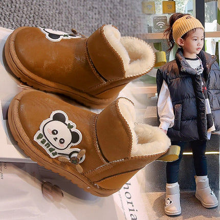 2025 New Korean Style Children's Snow Boots, Cute Cartoon Leather Surface, Warm Cotton Boots, Short Boots, Padded and Thickened Children's Shoes
