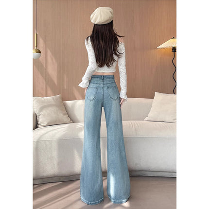 Drawstring Strap Non-Stick Leg Bootcut Jeans for Women 2025 New Summer Wear Loose Slimming Look Wide Legs for Small People
