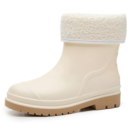 Women's Fashionable Outdoor Drawstring Rain Boots with Thick Soles, Waterproof and Non-Slip Kitchen Work Rain Boots, Warm Rubber Shoes