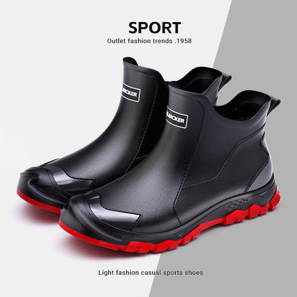 Korean and Japanese Short Anti-Fouling Black Men's Rain Boots Black and Red Eco-Friendly Cross-Border Couple Rubber Shoes European and American Outdoor Wading Rubber Shoes for Men