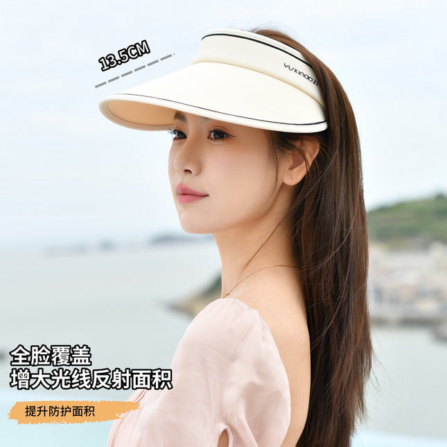 Summer Big Hat Brim Cycling UV-proof Empty Top Sunscreen Hat Women's Sun Hat Sunshade Hat Face-covering Shawl Mask